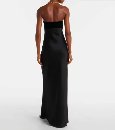 Max Mara Baia Velvet-trimmed Satin Bustier Gown In Black