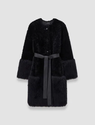 Joseph Tina Belted Shearling Coat In Black