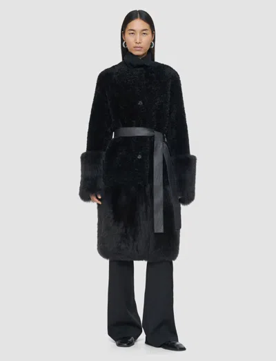 Joseph Tina Belted Shearling Coat In Black