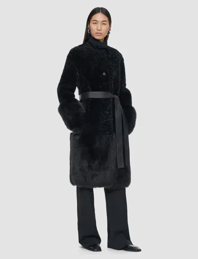 Joseph Tina Belted Shearling Coat In Black