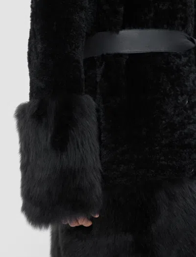 Joseph Tina Belted Shearling Coat In Black