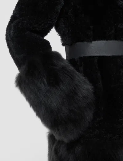 Joseph Tina Belted Shearling Coat In Black