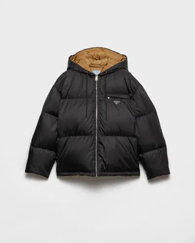Prada Re-nylon Gabardine Hooded Down Jacket In Black