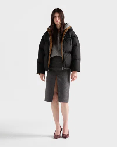 Prada Re-nylon Gabardine Hooded Down Jacket In Black