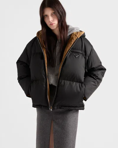 Prada Re-nylon Gabardine Hooded Down Jacket In Black