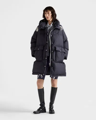Prada Soft Canvas Down Parka In Blue
