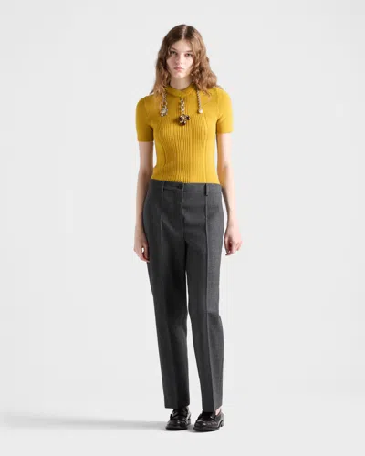 Prada Short Sleeve Wool Sweater With Charms In Yellow
