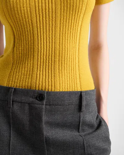 Prada Short Sleeve Wool Sweater With Charms In Yellow