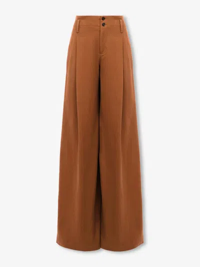 Chloé Pleated Garment-dyed Cotton-canvas Straight-leg Pants In Brown