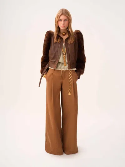 Chloé Pleated Garment-dyed Cotton-canvas Straight-leg Pants In Brown