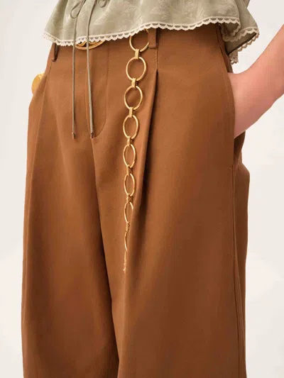 Chloé Pleated Garment-dyed Cotton-canvas Straight-leg Pants In Brown
