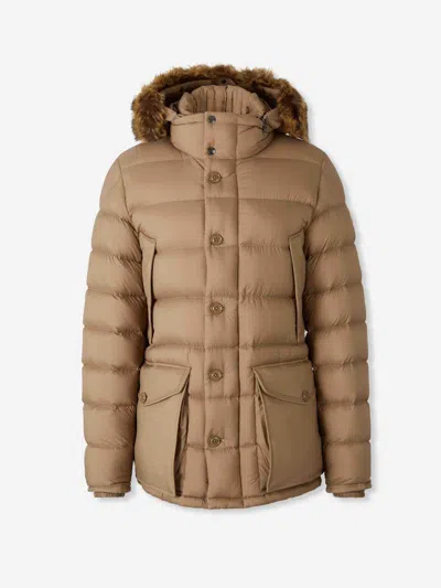 Moncler Clunye Hooded Mid-length Down Jacket In Brown