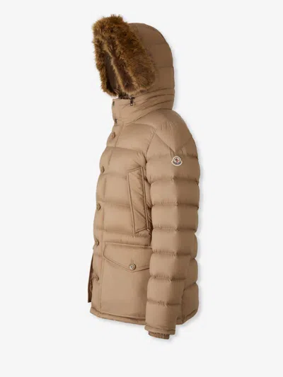 Moncler Clunye Hooded Mid-length Down Jacket In Brown