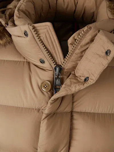 Moncler Clunye Hooded Mid-length Down Jacket In Brown