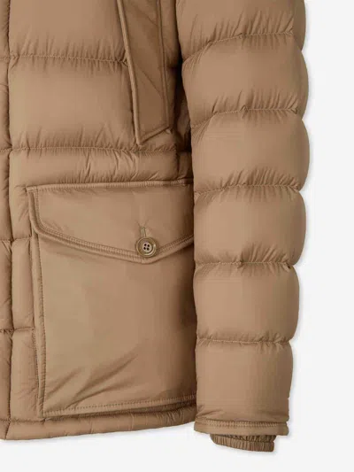 Moncler Clunye Hooded Mid-length Down Jacket In Brown