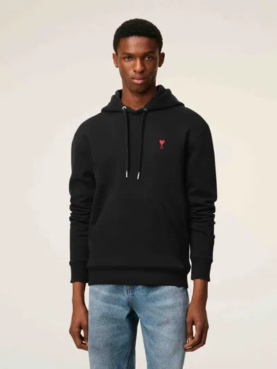 Ami Alexandre Mattiussi Zip-up Hoodie With Kangaroo Pocket And Drawstring Hood In Black