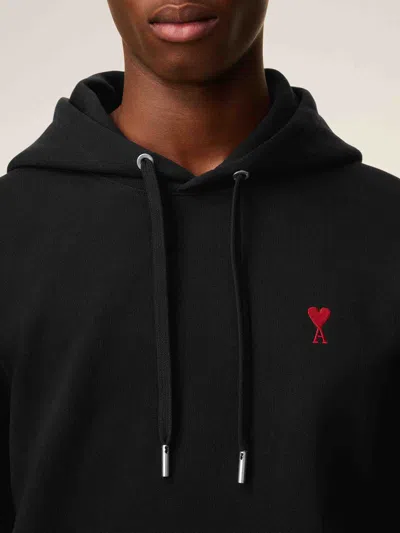 Ami Alexandre Mattiussi Zip-up Hoodie With Kangaroo Pocket And Drawstring Hood In Black