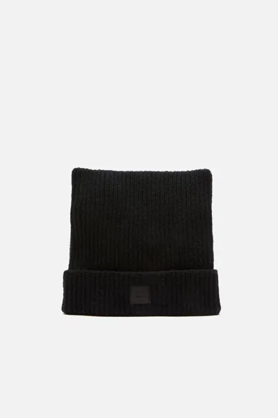 Acne Studios Womens Black Ribbed Brand-patch Wool-blend Beanie In Black