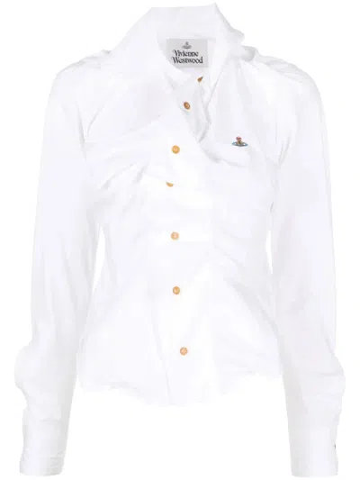 Vivienne Westwood Distorted Silhouette White Cotton Shirt With Asymmetrical Hem In White