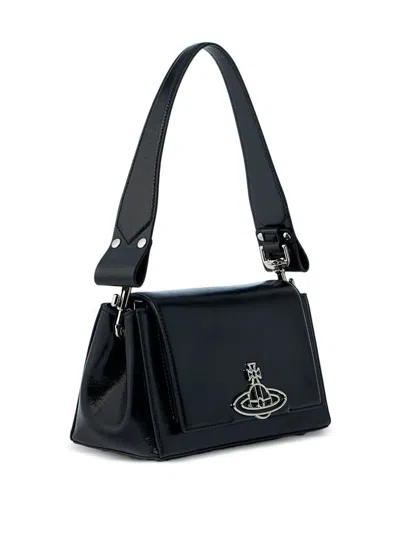 Vivienne Westwood Medium Hazel Orb-plaque Leather Shoulder Bag In Black