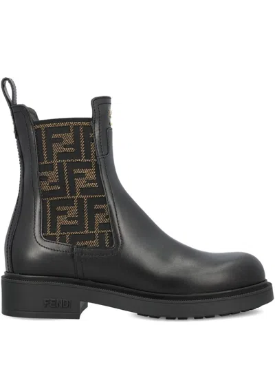 Fendi Ankle Boots With Elastic Side Panels In Black