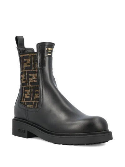 Fendi Ankle Boots With Elastic Side Panels In Black