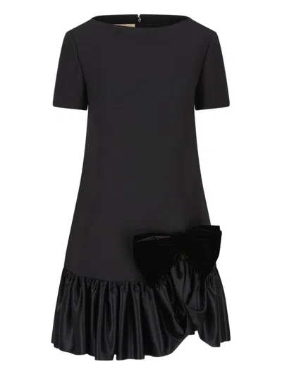 Valentino Velvet Bow Ruffle Short-sleeve Mini Dress In Animal Print