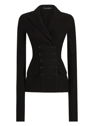 Dolce & Gabbana Double-breasted Jacket In Wool Cloth In Black
