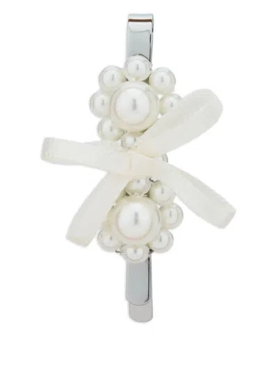 Simone Rocha Pearl Bow Hair Clip In White