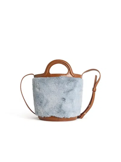 Marni Tropicalia Bucket Handbag In Light Blue Faux Fur In Blue