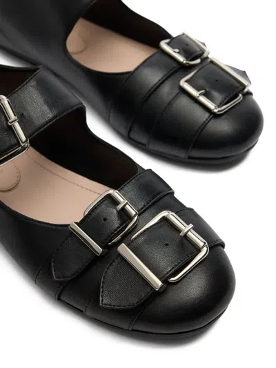 Simone Rocha Buckle Ballerina Leather Ballet Flats In Black