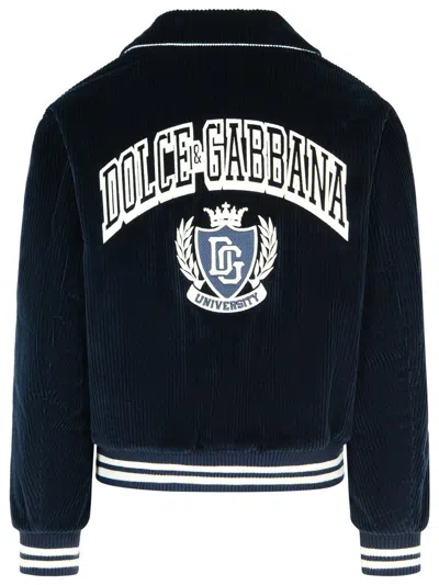 Dolce & Gabbana Cotton Bomber Jacket Ribbed Cuffs In Blue