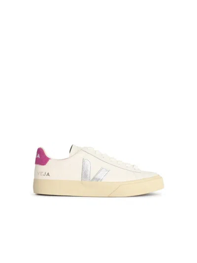 Veja Campo White Low Top Sneakers With Contrasting Heel With Logo Lettering And Logo Patch On The Side In In Multi