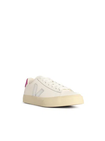 Veja Campo White Low Top Sneakers With Contrasting Heel With Logo Lettering And Logo Patch On The Side In In Multi