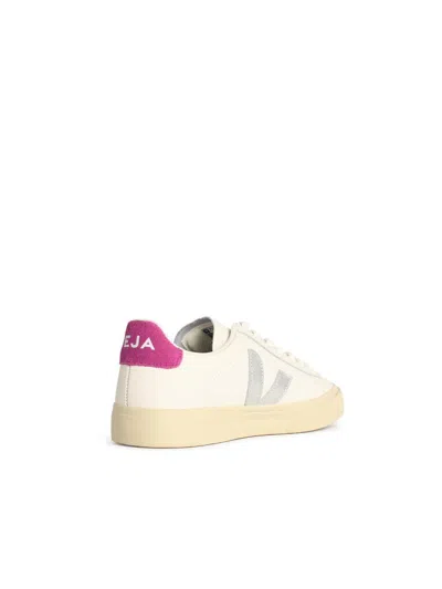 Veja Campo White Low Top Sneakers With Contrasting Heel With Logo Lettering And Logo Patch On The Side In In Multi