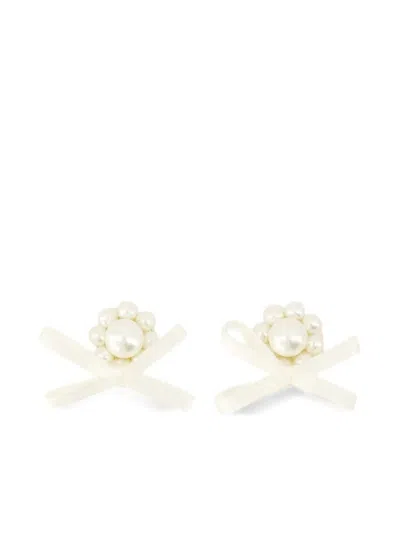 Simone Rocha Petite Bow Crystal-embellished Stud Earrings In Neutral