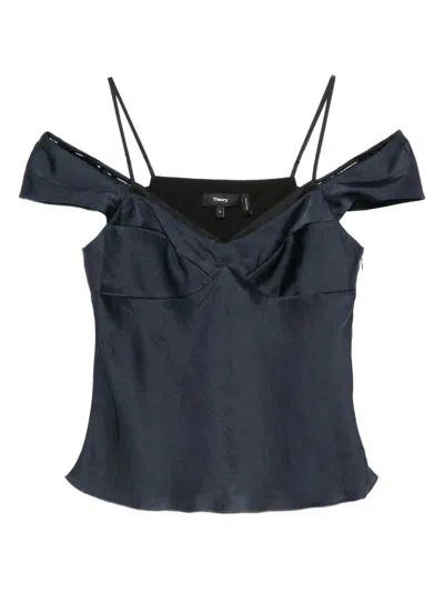 Theory Peek Camisole Layered Look Sleeveless Top In Blue