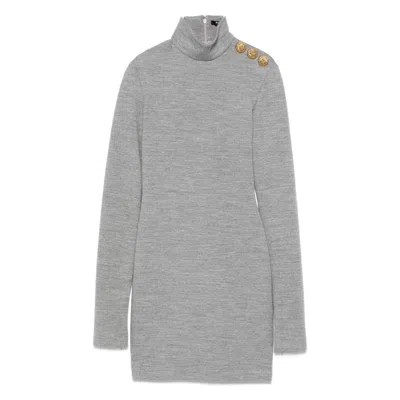 Balmain Embellished Cashmere And Virgin Wool-blend Mini Dress In Gray