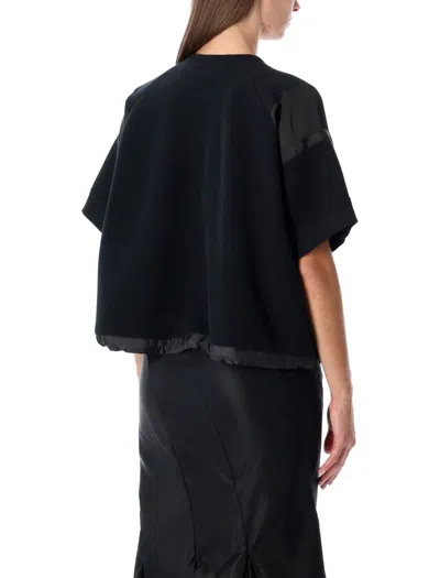 Sacai Oversized Technical Cotton T-shirt With Adjustable Drawstring Hem In Black