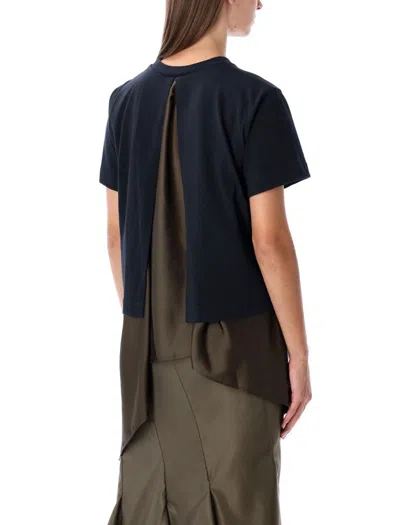 Sacai T-shirt With Voile Back Insert In Blue