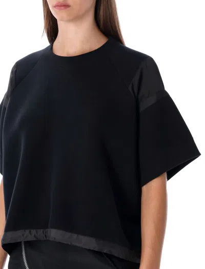 Sacai Oversized Technical Cotton T-shirt With Adjustable Drawstring Hem In Black