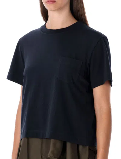 Sacai T-shirt With Voile Back Insert In Blue