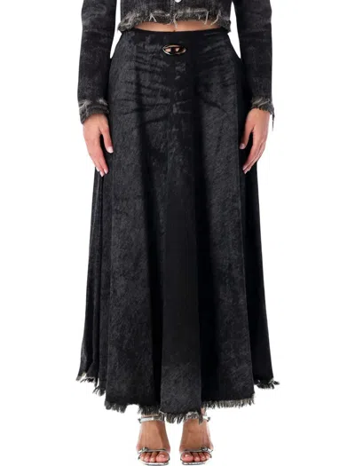 Diesel Full Skirt In Lasered Cotton-hemp Denim In Black