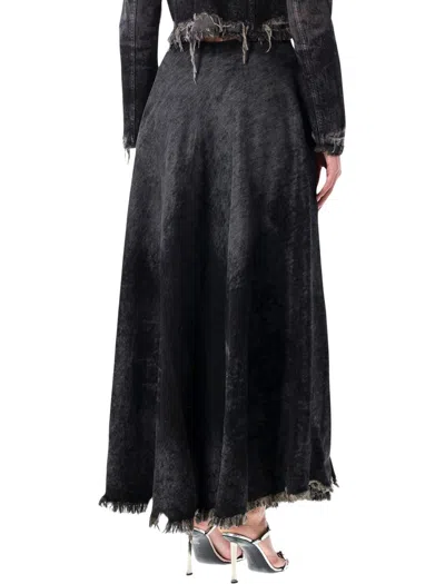 Diesel Full Skirt In Lasered Cotton-hemp Denim In Black