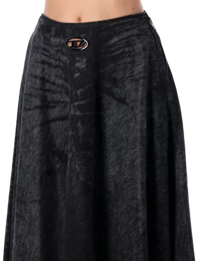 Diesel Full Skirt In Lasered Cotton-hemp Denim In Black