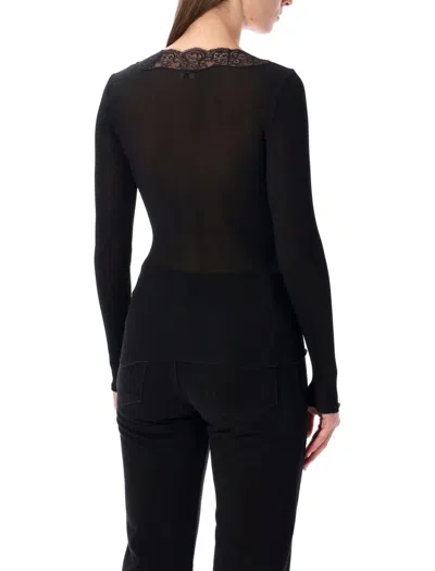 Saint Laurent Cardigan Jersey + Lace In Black