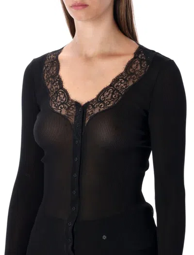 Saint Laurent Cardigan Jersey + Lace In Black