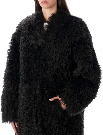 Stand Studio Carolina Eco Fur Curl  Coat In Black