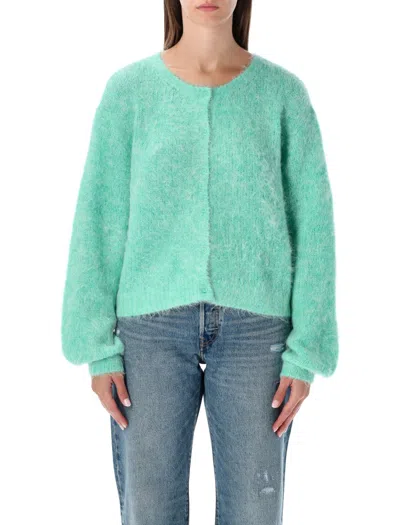 American Vintage Niby Cropped Mint Mohair Cardigan In Green