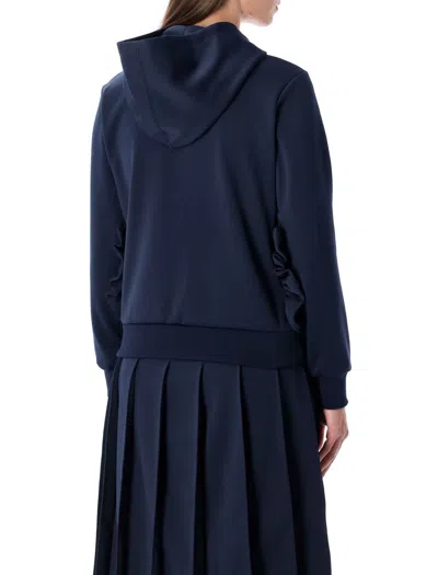 Comme Des Garçons Navy Hoodie With Ruffle Pockets In Blue